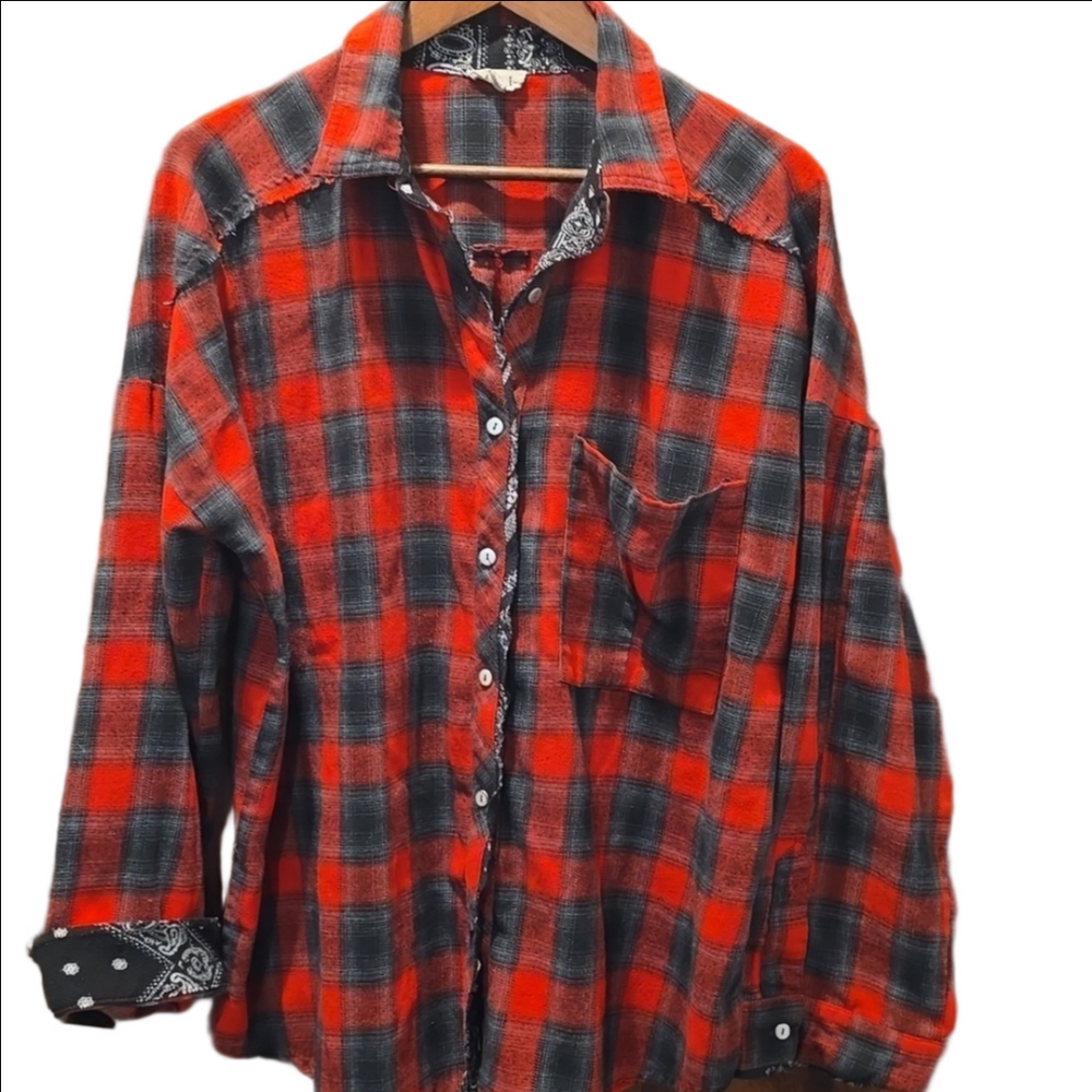 POL Never Better Paisley Print Oversized Button Down Flannel Top